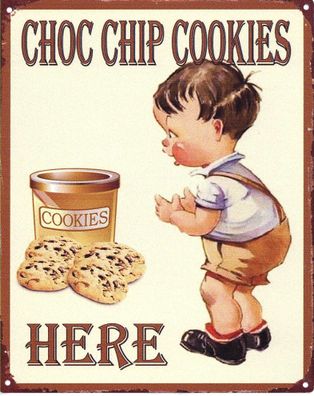 Deko Blechschild Choc Chip Cookies Here 20 x 25 Vintage-Design Metall Schild