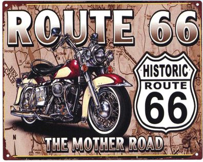 Deko Blechschild Route 66 Mother Road 20 x 25 Vintage-Design Metall Schild