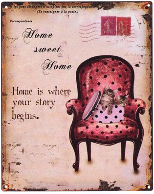 Deko Blechschild Home Sweet Home 20 x 25 Vintage-Design Metall Schild