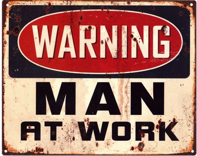 Deko Blechschild Warning Man at Work 20 x 25 Vintage-Design Metall Schild