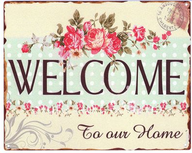 Deko Blechschild Welcome to our Home 20 x 25 Vintage-Design Metall Schild