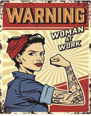 Deko Blechschild Warning Woman at Work 20 x 25 Vintage-Design Metall Schild