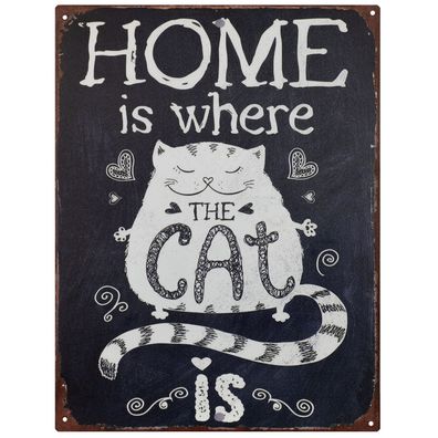 Blechschild 25 x 33 cm Home Is Where The Cat Is Retro Vintage Tin sign Wand