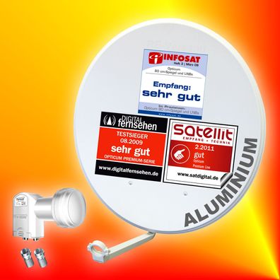 Opticum 80cm ALU LH Sat-Antenne+Opticum Twin-LNB Spiegel Aluminium 2 Teilnehmer