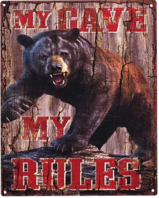 Deko Blechschild My Cave My Rules 20 x 25 Vintage-Design Metall Schild