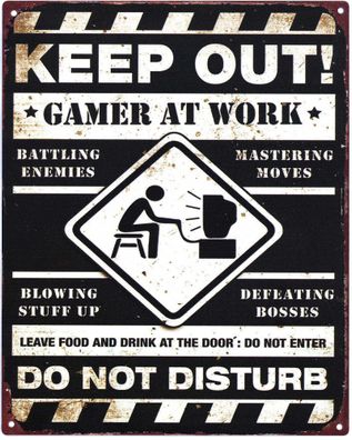 Deko Blechschild Keep Out Gamer at Work 20 x 25 Vintage-Design Metall Schild