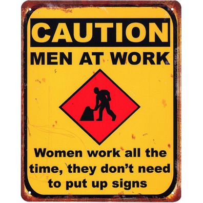 Deko Blechschild Caution Men at Work 20 x 25 Vintage-Design Metall Schild