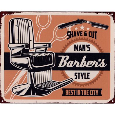 Moritz Blechschild Man´s Barber´s Shave and Cut 20 x 25 cm Retro Vintage Wand