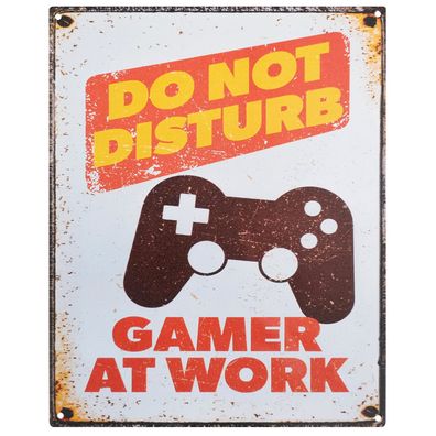 Blechschild 20 x 25 cm Do Not Disturb Gamer At Work Retro Vintage Tin sign Wand