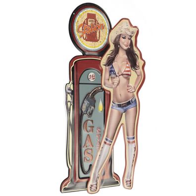 Moritz Blechschild Gas Station Frau USA 32 x 58 Vintage Retro Nostalgie Metall