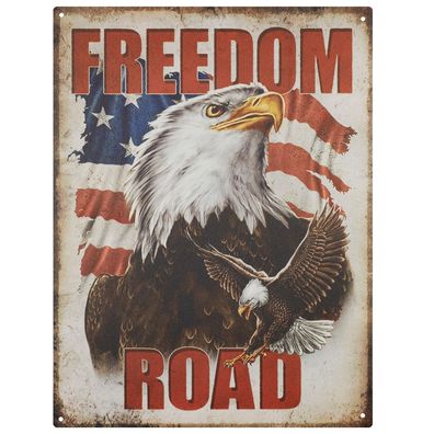 Blechschild 25 x 33 cm Freedom Road Adler Eagle USA Retro Vintage Tin sign Wand