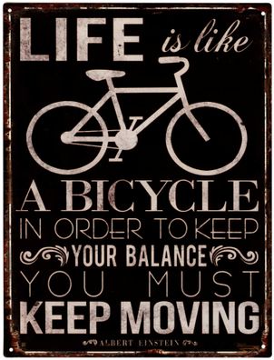 Deko Blechschild Fahrrad Life is Like Bicycle 25x33 Vintage Design Metall Schild