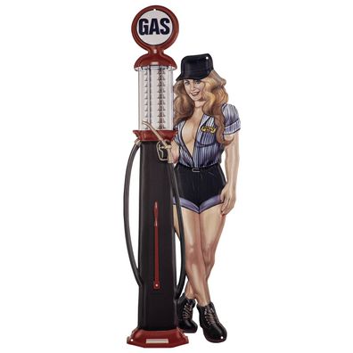 Blechschild 24 x 70 cm Gas Station Car Girl Tankstelle Power Frau Retro Vintage