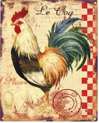 Deko Blechschild Le Coq Hahn 20 x 25 Vintage-Design Metall Schild