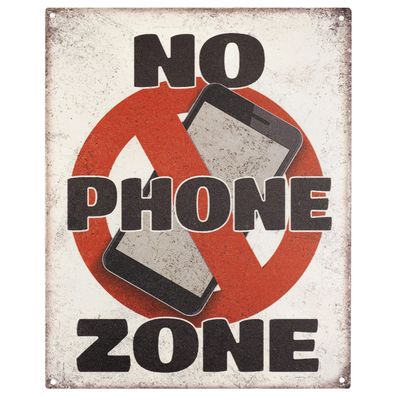 Blechschild 20 x 25 cm Handy verboten No Phone Zone Retro Vintage Tin sign Wand