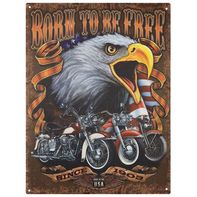 Blechschild 25 x 33 cm Born To Be Free USA Eagle Retro Vintage Tin sign Wand