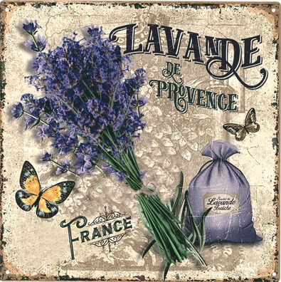 Retro Deko Blechschild Lavande de Provence Levendel Vintage-Design Metall Schild