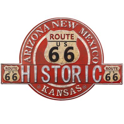Blechschild 50 x 34 cm Historic Route 66 US Arizona New Mexico Kansas Retro
