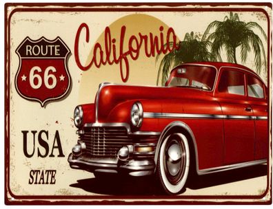 Deko Blechschild Route 66 Kalifornien USA 25x33 Vintage Design Metall Schild