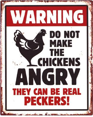 Deko Blechschild Warning Do not Make Chickens Angry 20 x25 Vintage-Design Schild