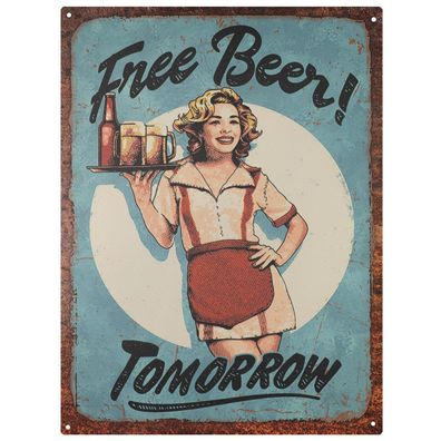 Blechschild 25 x 33 cm Free Beer! Tomorrow Retro Vintage Tin sign Wand Deko