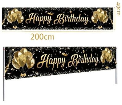 Party Banner Schwarz/Gold 40 x 200 cm "Happy Birthday" Geburtstag Deko