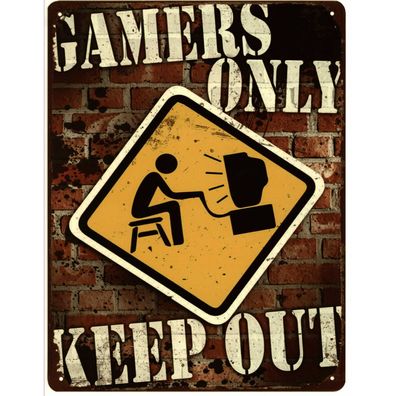 Deko Blechschild Gamers Only Keep Out Verbot 25x33 Vintage Design Metall Schild