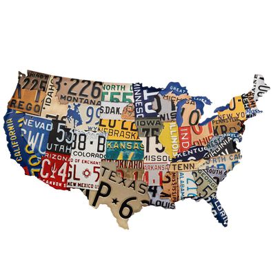 Blechschild 59 x 39 cm USA Amerika Landkarte Nummernschilder Retro Vintage sign