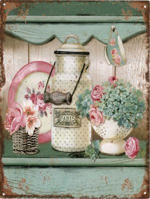 Moritz Blechschild Paris Porzellan Rosen 25 x 33 cm Retro Vintage Tin sign