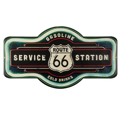 Blechschild 58 x 32 cm Route 66 Tankstelle Gas Neon Look Bar USA US Retro Wand