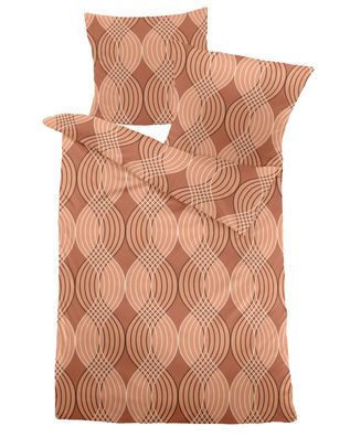 Dormisette Fein Biber Bettwäsche 135x200 Wellen Spiralen orange natur 4174-80