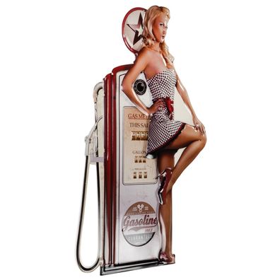 Moritz Blechschild Gasoline Frau an Zapfsäuke 44 x 70 Vintage Retro Nostalgie