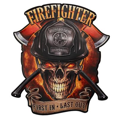 Blechschild 43 x 50 cm Feuerwehr Firefighter Totenkopf Fire Deptartment Retro