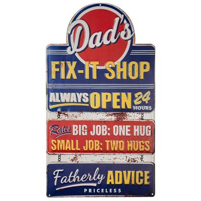 Blechschild 34 x 60 cm Dads Fix It Shop Super Vater Tag Retro Vintage sign Wand