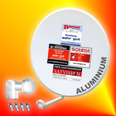 Opticum 80cm ALU LH Sat-Antenne + Opticum Quad-LNB Spiegel Aluminium 4 Teilnehmer