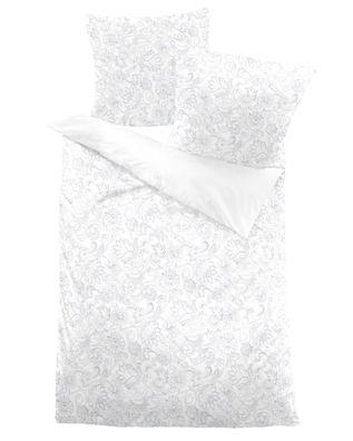 Dormisette Edel Biber Bettwäsche 135x200 Blumen Paisley Wende silber weiß 1628-91