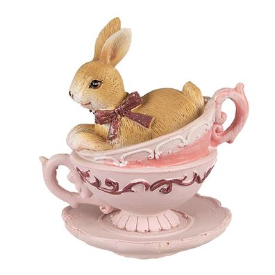 Clayre & Eef Figur Kaninchen 9 cm Braun Rosa Polyresin (Gr. 9x7x9 cm)