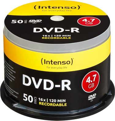 Intenso DVD-R 16x Speed 50er Spindel DVD-Rohlinge 120 min bis zu 480 min Video