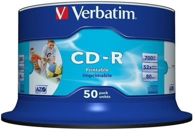 Verbatim CD-R AZO Wide Inkjet Printable 700 MB 50er Pack Spindel CD Rohlinge