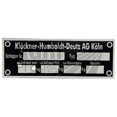 Typenschild für Klöckner-Humboldt-Deutz AG Köln Deutz-Fahr