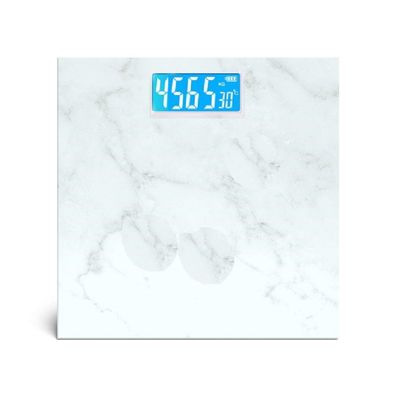Cheffinger Personenwaage Waage Körperwaage Blau LCD Digital 180kg Marmor Weißes