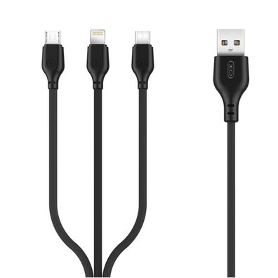 XO 3 in 1 Ladekabel 2.1A USB- iPhone Kabel + USB-C + micro-USB Kabel Schwarz