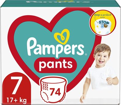 Pampers Pants Windelstiefel Größe 7, 74 Stück, 17kg+, mit Stop & Protect Anti-Leck