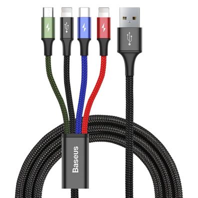 Baseus Kabel USB 4in1 Kabel, 2x Lightning / USB Typ C / Micro USB, Nylon geflochte