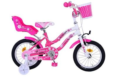 Volare Lovely Kinderfahrrad - Mädchen - 14 Zoll - Rosa Weiß - Zwei-Hand-Bremsen