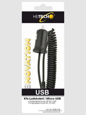 Heitech Kfz-Ladekabel / Micro USB KFZ-Ladeadapter KFZ-Ladegerät Kabellänge 1,1m