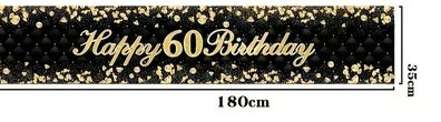 60. Geburtstag Party Tischläufer Schwarz/Gold 35 x 180 cm "Happy Birthday" Deko