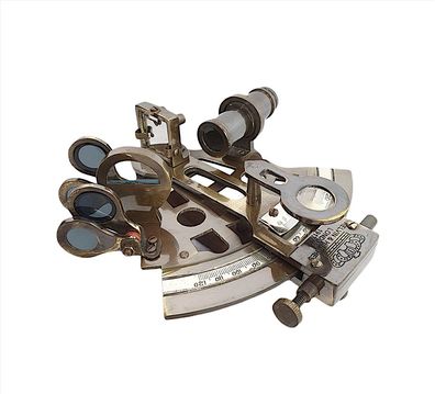 Spiegel Sextant, maritimer Altmessing Sextant mit silberner Winkelskala, Holzbox