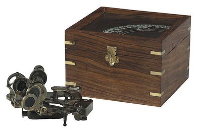 Spiegel Sextant in Bronze, Marine Sextant in Palisander Holzbox