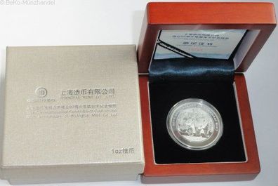 China 10 Yuan 1 Oz Silber Panda Shanghai Mint 2010 im Etui.